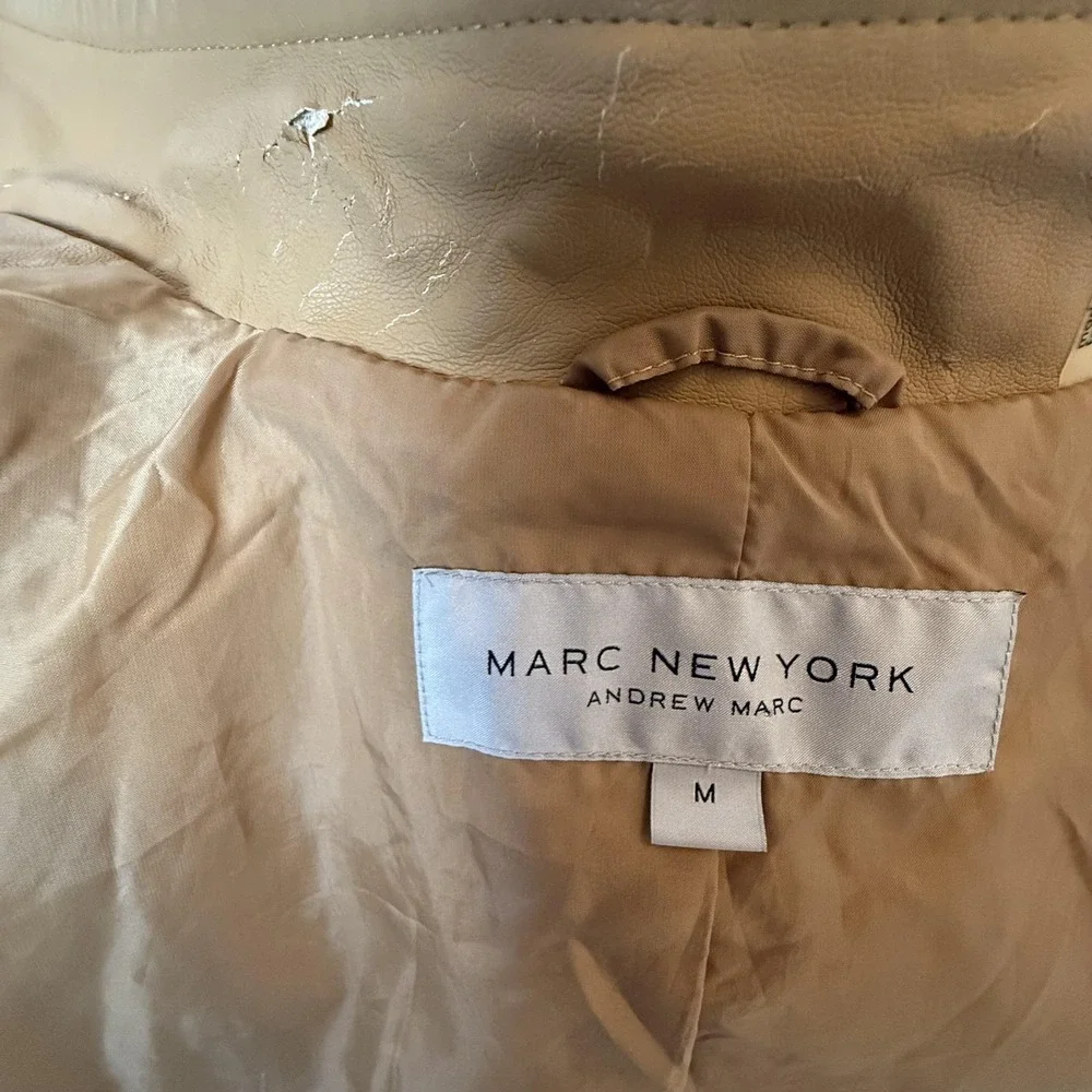 Marc New York Jacket Womens Medium Tan‎ Faux Leather Full Zip Moto Style Pockets